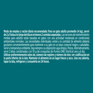 Instrucciones de uso de Purina® ONE® estirilizado HsCCTurkey&Spinach