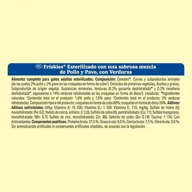 PURINA® FRISKIES®  Esterilizado con Pollo, Pavo y Verduras