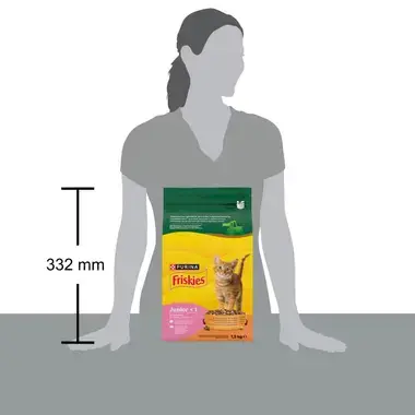 PURINA® FRISKIES®  Junior con Pollo, Pavo Verduras y Leche