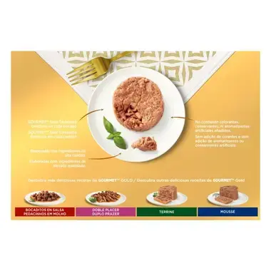 Plato de Tartelette Gourmet Gold con mensajes de calidad y otras recetas de la gama.