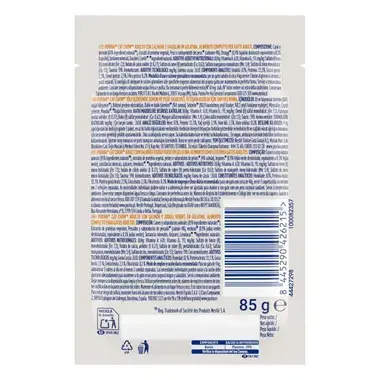 Parte trasera del sobre Purina Cat Chow Adult con información nutricional, código de barras y peso 85 g.