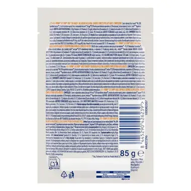 Parte trasera del sobre Purina Cat Chow Adult con información nutricional, código de barras y peso 85 g.