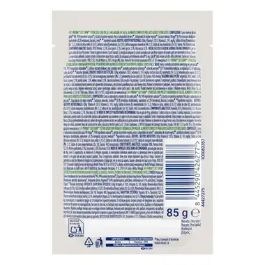 Parte trasera del sobre Cat Chow Sterilised con información nutricional, código de barras y peso 85 g.