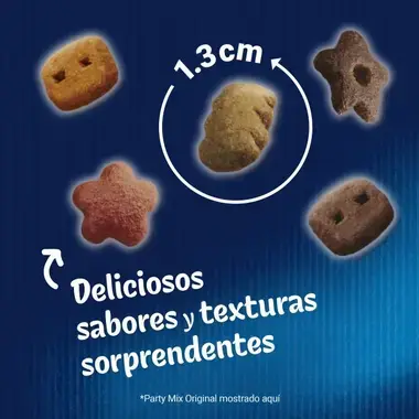 Snacks Felix Party Mix de 1,3 cm con diferentes formas, sabores y texturas.