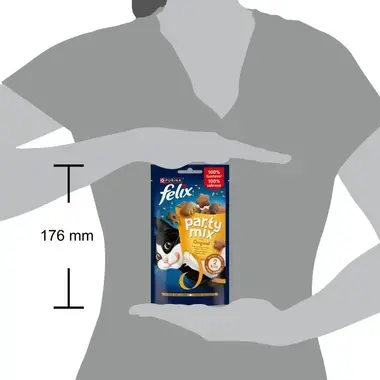 Pack Felix Party Mix Original sostenido por una persona; se indica altura de 176 mm.