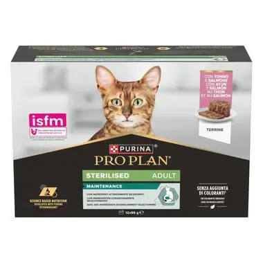 Pack Pro Plan Sterilised Adult Maintenance con terrine para gatos esterilizados.