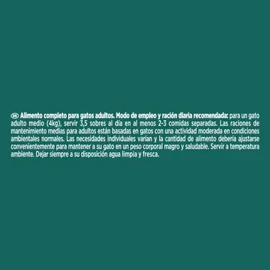 Modo de empleo de Gourmet My Fresh Menu para gato adulto medio de 4 kg sobre fondo verde.