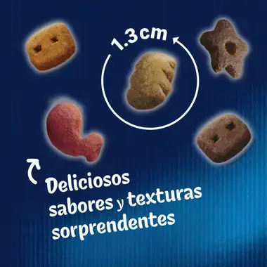 Snacks Felix Party Mix de 1,3 cm con diferentes formas, sabores y texturas.