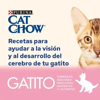 Purina Cat Chow Kitten, recetas para apoyar la visión y el desarrollo del cerebro del gatito.