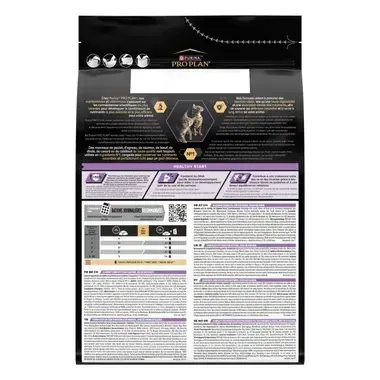 Reverso del saco Pro Plan Kitten con raciones recomendadas e información del producto.