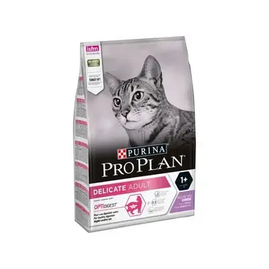 Saco Purina Pro Plan Delicate Adult rico en pavo para gatos adultos con digestión sensible.