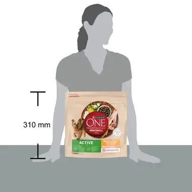 Tamaño del saco de Purina ONE Mini/Small Active, 310 mm de altura
