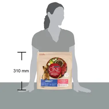 Tamaño del saco de Purina ONE Mini/Small Adult, 310 mm de altura