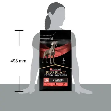 Tamaño del saco de Purina Pro Plan Veterinary Diets Diabetes Management, 493 mm de altura