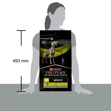 Tamaño del saco de Purina Pro Plan Veterinary Diets HP Hepatic, 493 mm de altura