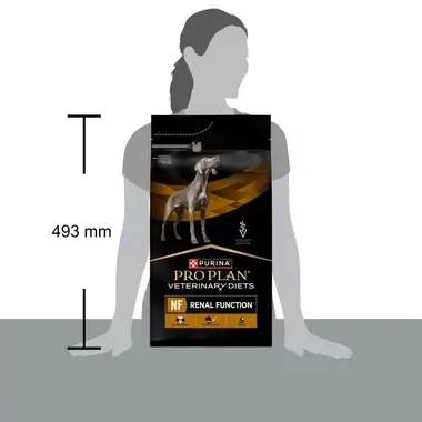 Tamaño del saco de Purina Pro Plan Veterinary Diets NF Renal Function, 493 mm de altura