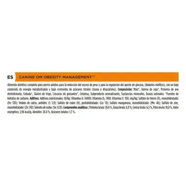 Composición y componentes analíticos de Purina Pro Plan Veterinary Diets Obesity Management