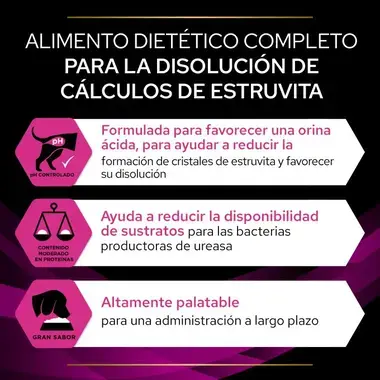 Beneficios de Purina Pro Plan UR Urinary para favorecer la disolución de cálculos de estruvita