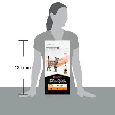 Tamaño del saco de Purina Pro Plan Feline Obesity Management, 423 mm de altura