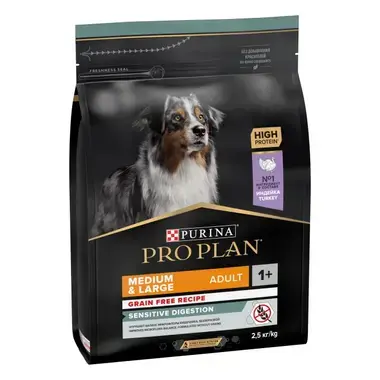 Purina Pro Plan Medium & Large Adult Sensitive Digestion Grain Free con pavo, saco de 2,5 kg