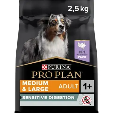 Envase de 2,5 kg de Purina Pro Plan Medium & Large Adult Sensitive Digestion Grain Free con pavo