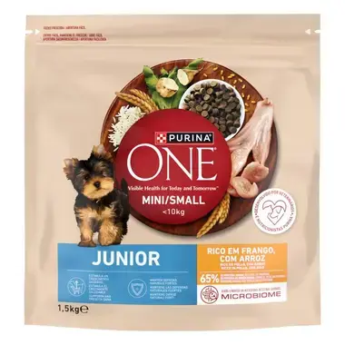 Purina ONE Mini/Small Junior rico en pollo con arroz, saco de 1,5 kg