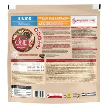 Parte posterior del saco de Purina ONE Mini/Small Junior de 1,5 kg