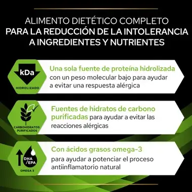 Beneficios de Purina Pro Plan HA Hypoallergenic con proteína hidrolizada, carbohidratos purificados y omega 3