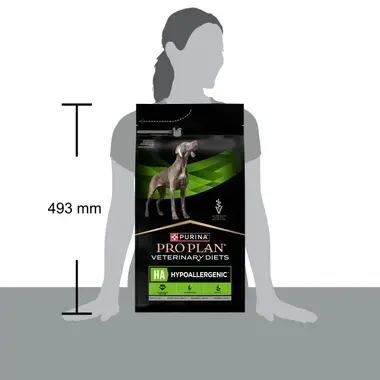 Tamaño del saco de Purina Pro Plan Veterinary Diets HA Hypoallergenic, 493 mm de altura