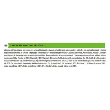 Composición y componentes analíticos de Purina Pro Plan Veterinary Diets HA Hypoallergenic