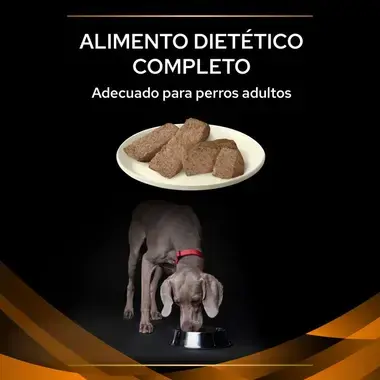 Tabla de ración diaria recomendada de Purina Pro Plan Veterinary Diets OM Obesity Management según el peso del perro, para pé