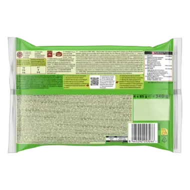 Parte trasera del pack Purina Friskies Tasty Strips en salsa para perros adultos, con información nutricional y modo de emple