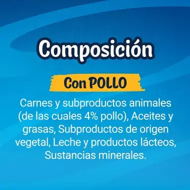 Composición de FELIX Deli Moments con pollo: carnes y subproductos animales, con un 4 % de pollo, aceites, grasas, derivados 