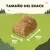 Infografía del tamaño del snack Purina AdVENTUROS: dimensiones aproximadas de 8 mm por 13 mm sobre fondo de campo.
