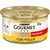 Lata Purina Gourmet Gold Fondant con pollo 85 g, etiqueta amarilla y gato blanco.