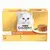 Caja Purina Gourmet Gold Tartelette 12 x 85 g con gato blanco y receta servida.