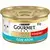 Lata Purina Gourmet Gold Fondant con atún 85 g, etiqueta turquesa y gato blanco.