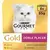 Pack Purina Gourmet Gold Doble Placer 8 x 85 g con gato blanco y variedades de sabores.