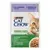 Sobre Purina Cat Chow Sterilised con cordero y judías verdes en salsa, imagen frontal con gato.