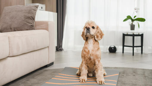 Cocker Spaniel Americano sentado en la alfombra