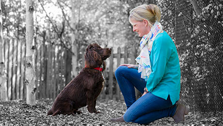 dog and lady outside